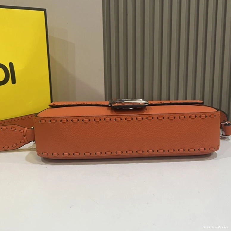 Cheap Medium Romano Fendi Bag Leather In Orange Baguette Cuoio Selleria 0819